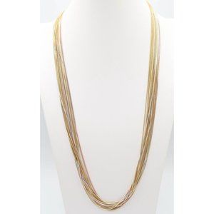 Multi Strand Snake Chain Ribbon Tie Necklace Silver/Gold/Rose Gold Tone 29"